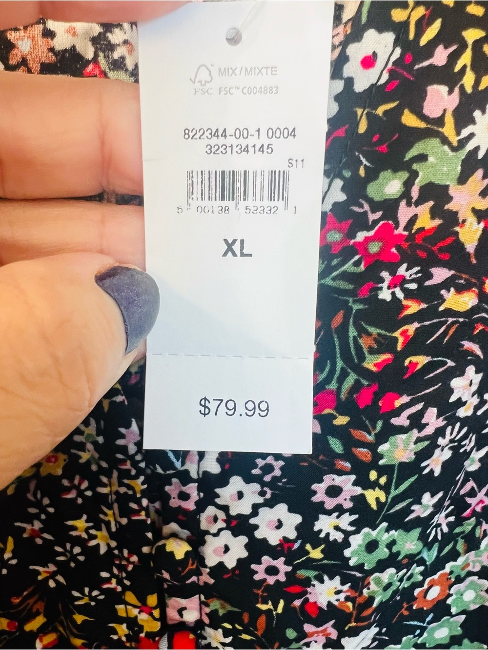 GAP NWT Black Maxi Dress with Pink, Yellow, White and Green Floral Print - Picture 3 of 5